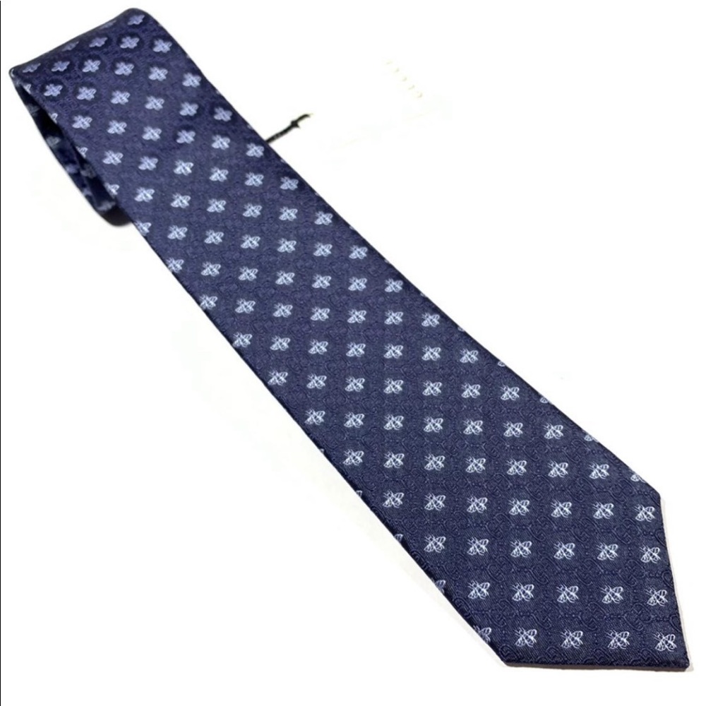 Gucci Bee Pattern Blue Silk Tie